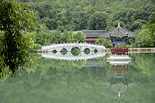 桥,塔,反射,黑色,龙,水池,丽江,世界遗产,云南,共和国,亚洲