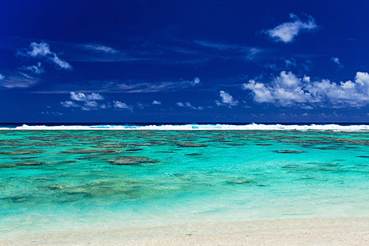 热带沙滩,珊瑚礁,海浪,波浪,库克群岛