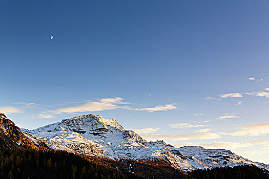 半月,高处,日落,瑞士