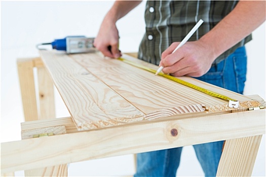 木匠,标记,测量,带子,厚木板