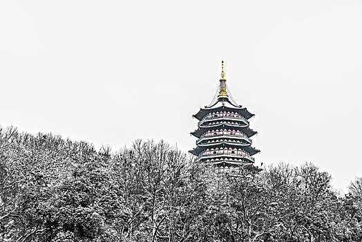 杭州西湖景区,雷峰塔雪景