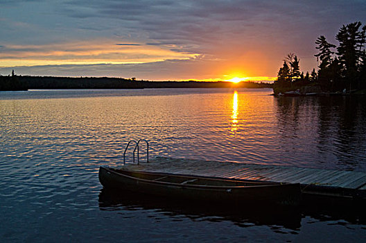 木质,码头,日落,湖,木,安大略省,加拿大