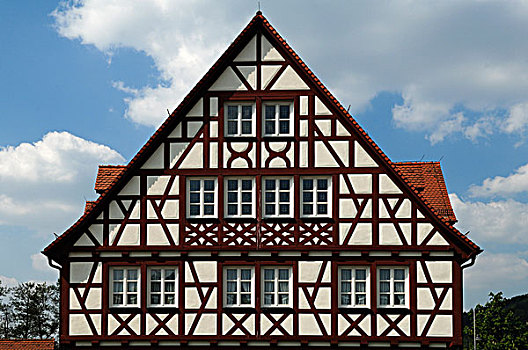 老,半木结构,城镇,上弗兰科尼亚,巴伐利亚,德国,欧洲