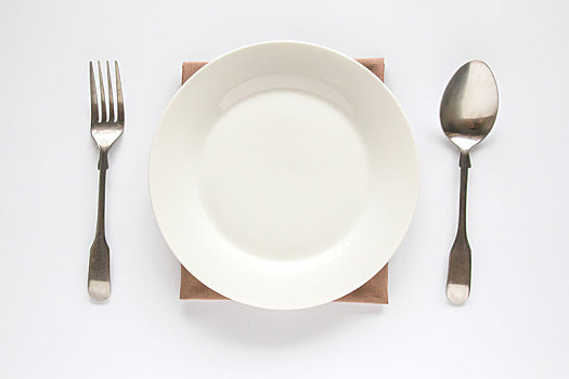 白色,盘子,银,叉子,勺子,隔绝,白色背景,背景