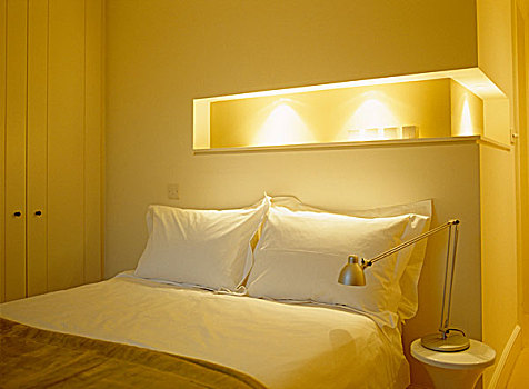 现代,卧室,双人床,灯光