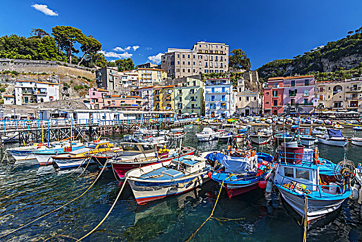 小,渔船,港口,码头,大,索伦托,坎帕尼亚区,阿马尔菲海岸,意大利