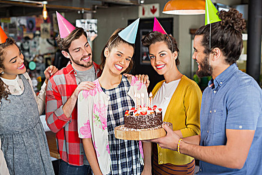 朋友,庆贺,女人,生日,餐馆,蛋糕