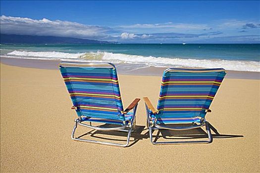 鲜艳,沙滩椅,沙子,靠近,海洋