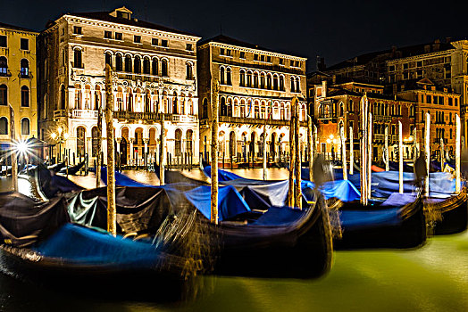 小船,大运河,夜晚,威尼斯,威尼托,意大利,欧洲