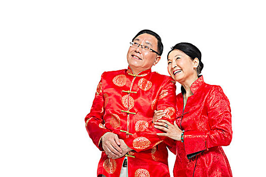 棚拍中國新年快樂的唐裝老年夫妻