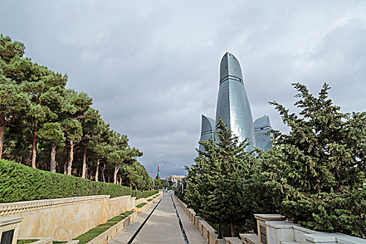 阿塞拜疆,巴库,人行道,公园,塔,背景