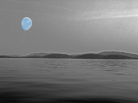 蓝色气球,景深,孤独,忧郁,深邃,创意,单色