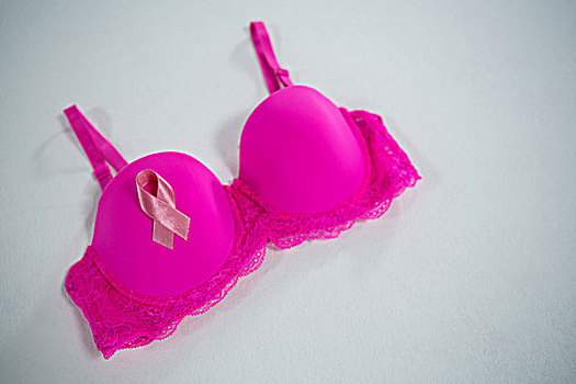 俯拍,乳腺癌,意识,带,粉色,胸罩,白色背景