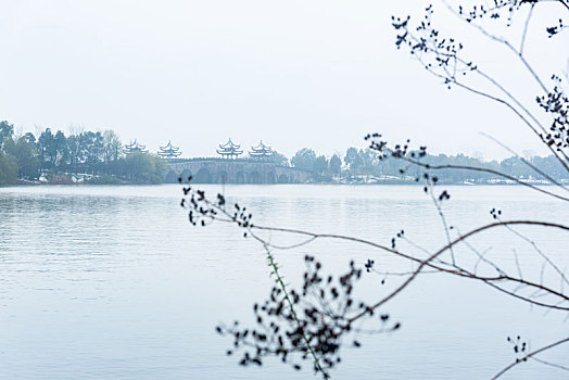 杭州湘湖雪景四亭桥