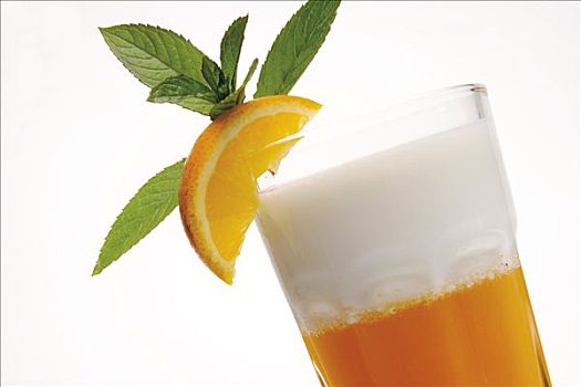 玻璃杯,橙汁,酸奶,装饰,薄荷叶,橙子片