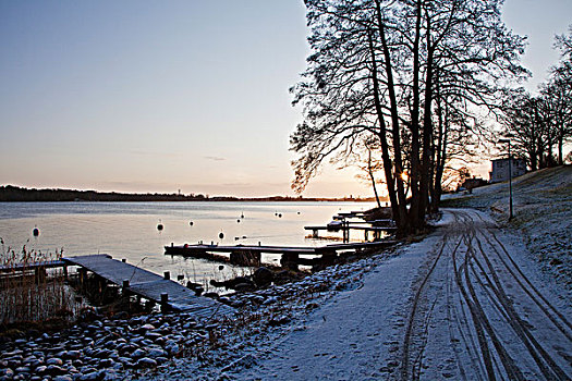冬天,道路,湖