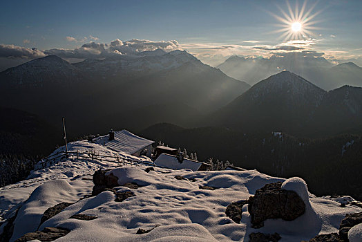 风景,顶峰,山脉,冬天,巴伐利亚阿尔卑斯山,巴伐利亚,德国