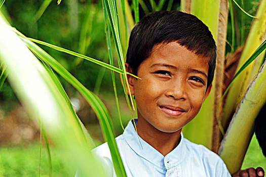 indonesia,sumatra,banda,aceh,portrait,of,young,boy,amid,green,dense,vegetation