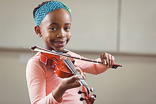 微笑,学生,演奏,小提琴,教室,头像,学校