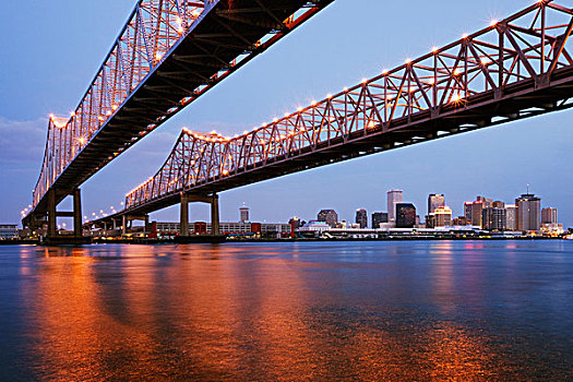 悬桁,桥,河,月牙状,城市,连接,密西西比河,新奥尔良,路易斯安那,美国