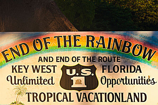美国,佛罗里达,佛罗里达礁岛群,西礁岛,彩虹尽头,标识