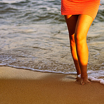 女人,腿,沙滩