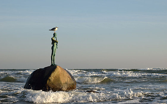 海鸥,雕塑,海滩,塞林