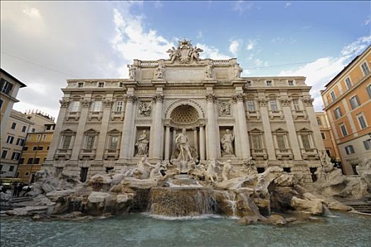喷泉,罗马,意大利,广角,风景