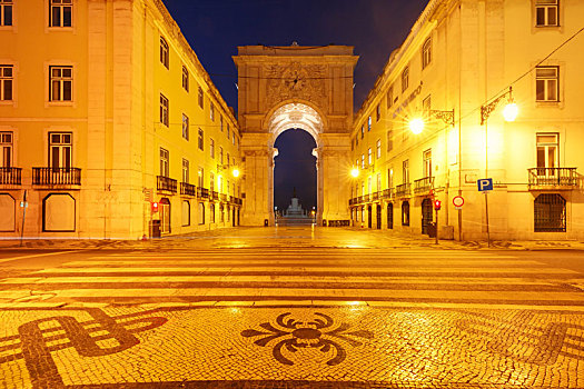 商业,广场,夜晚,里斯本,葡萄牙