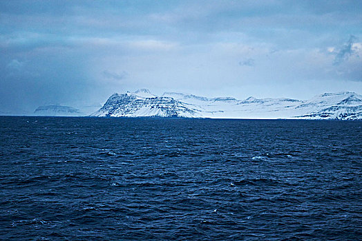 冰岛,山脉,远景,阴天,深海