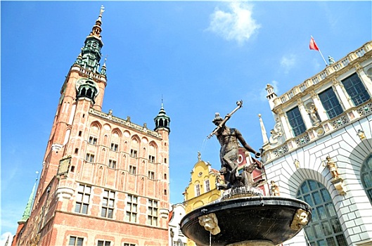 著名,喷泉,老城,格丹斯克,波兰