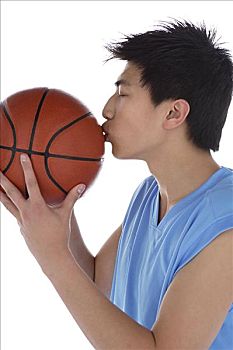 男青年,吻,篮球