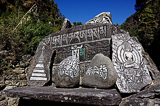 堆积,向上,石头,神圣,昆布,萨加玛塔国家公园,尼泊尔,亚洲