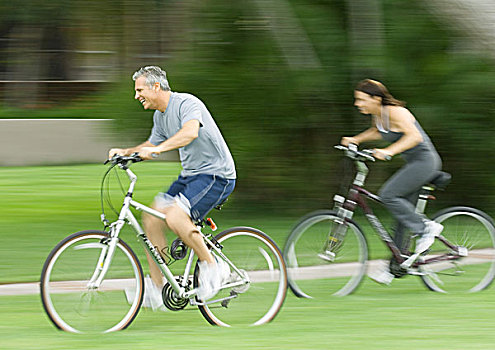 夫妻,骑,自行车
