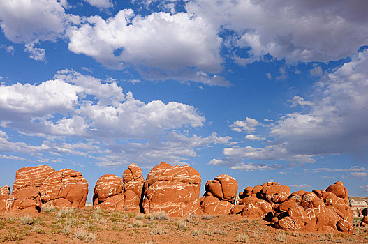 砂岩,漂石,沙岩构造,积云,蓝色,峡谷,亚利桑那,美国,北美