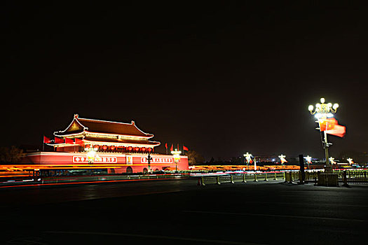 中国,北京,天安门,广场,毛主席,五星红旗,华表,全景,地标,传统,夜景