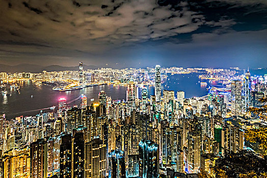 香港维多利亚港夜景全景