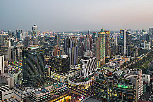 泰国,曼谷,城市,市区,天际线,日落