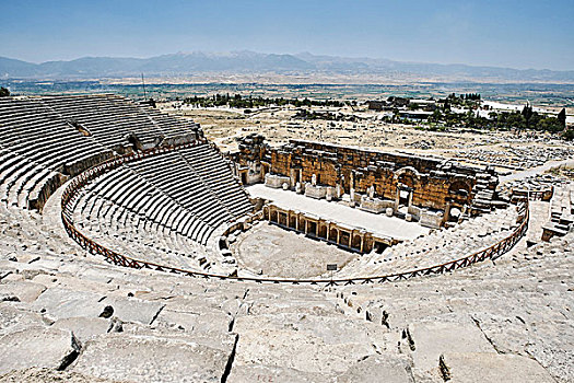 俯视图,古老,罗马,圆形剧场,希拉波里斯,棉花堡,安纳托利亚,土耳其