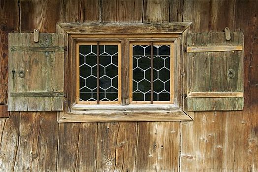 农舍,窗户,打开,木质,百叶窗