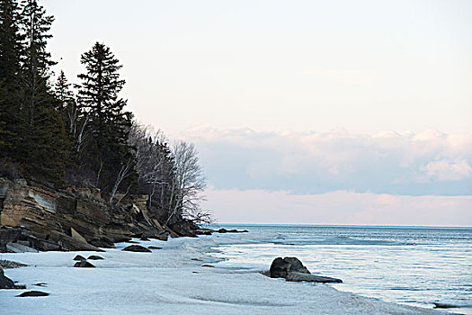 雪,海岸线,温尼伯湖,省立公园,曼尼托巴,加拿大