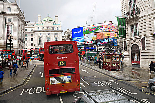 交通,雨,双层巴士,伦敦,英格兰,英国,欧洲