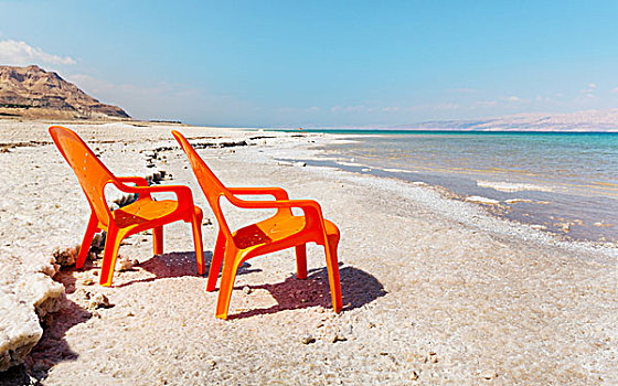 两个,椅子,海滩,死海