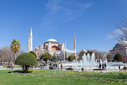 圣索菲亚教堂,喷泉,伊斯坦布尔,土耳其,亚洲