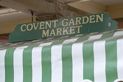 英格兰,伦敦,考文特花园,绿色,白色,条纹,遮篷,上方,货摊,市场