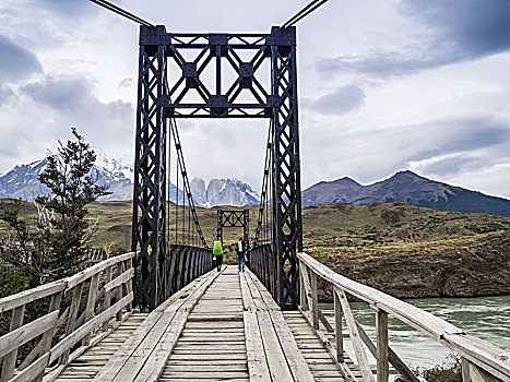 桥,泻湖,历史,山,背影,托雷德裴恩国家公园,智利