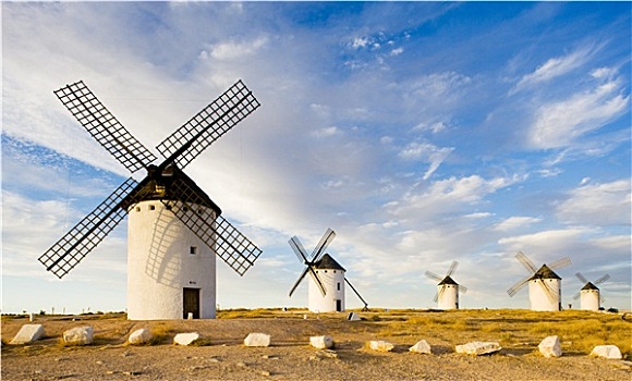风车,草原,西班牙