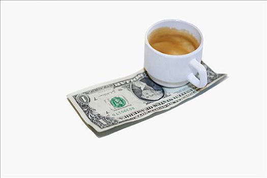 咖啡杯,美元,钞票