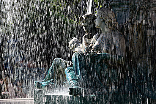喷泉,罗斯奥广场,里斯本,葡萄牙,欧洲