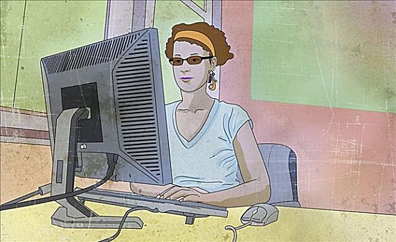 职业女性,电脑